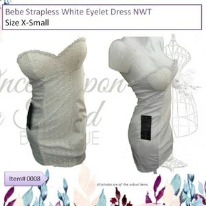 bebe Strapless White Eyelet Dress NWT Size X-Small